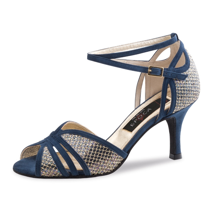 Donna Nueva Epoca - Chaussures de danse bleu nuit et broderie or