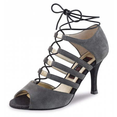 Lydia Nueva Epoca - Chaussures de danse montante à lanières et à lacets en nubuck gris et imprimé noir