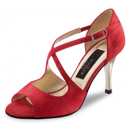 Flavia Nueva Epoca - Chaussures de salsa/tango en nubuck rouge et talon laqué doré