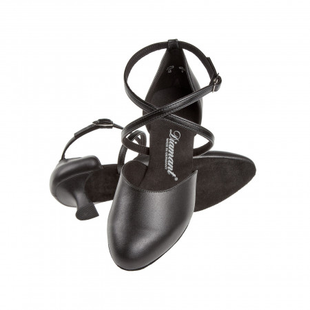 048 Diamant - Chaussures de danse fermées à brides en cuir noir avec talons 5cm