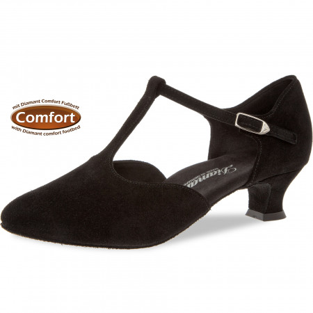053 Diamant - Chaussures de danse pieds larges en nubuck noir et semelle confort