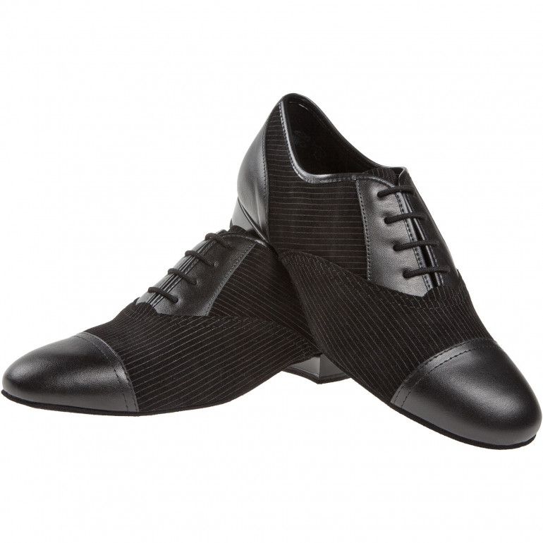 077 Diamant - Chaussures de danse pieds larges en cuir et nubuck noir talons 2cm