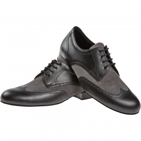 099 Diamant - Chaussures de danse pieds larges en cuir noir et gris à talons 2cm