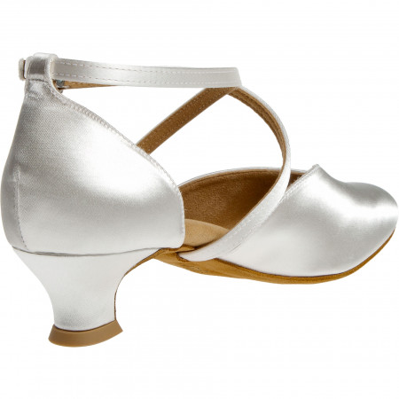 107 Diamant - Chaussure de danse en V en satin blanc, semelle confort à talon 4cm