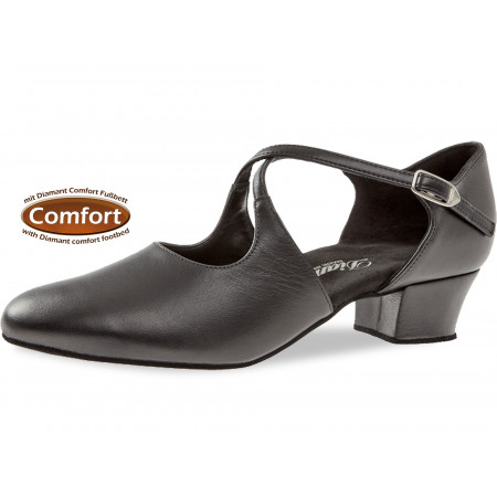 052 Diamant - Chaussures de danse en cuir noir, semelle confort et talon 3,7cm