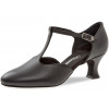 053 Diamant - Chaussures de danse en cuir noir et bride salomé, talon bobine 5,5cm
