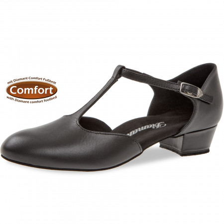 053 Diamant - Chaussures de danse en cuir noir et semelle confort à talon bloc 3cm