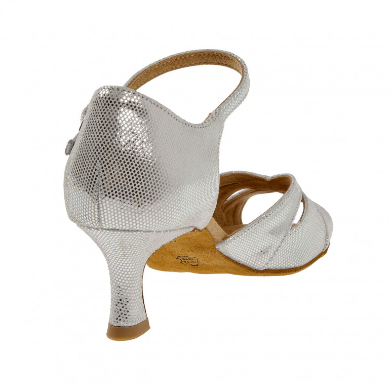 144 Diamant - Chaussures de danse en cuir blanc et argent à talons évasé de 5cm