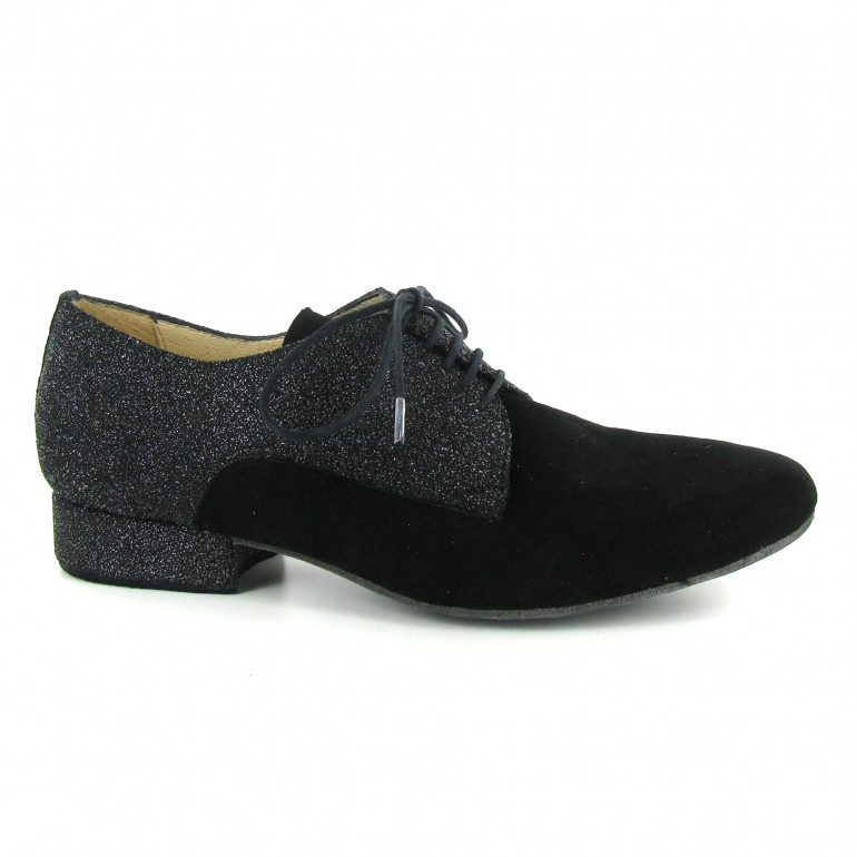 Zephir / 1446-083 - Chaussures de danse de salon en nubuck noir et cuir pailleté gris argenté - Merlet