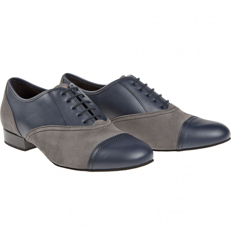 Chaussures de danse à large jambe en cuir bleu et nubuck gris, talons de 2 cm - Diamant