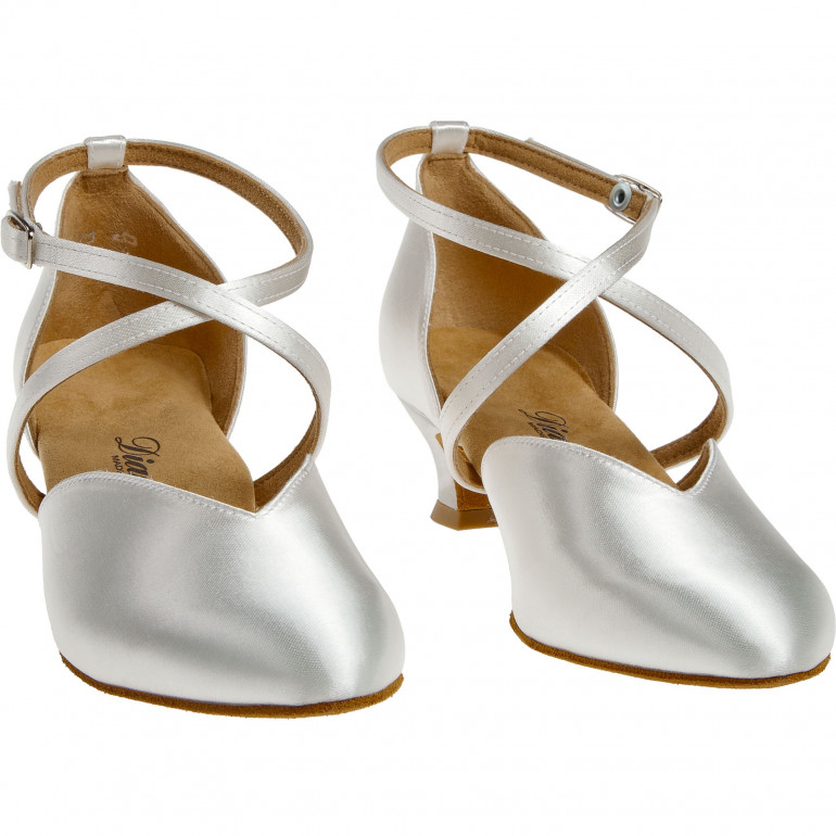 Chaussures de danse V en satin blanc et semelle de confort avec talons de 4,2 cm - Diamant