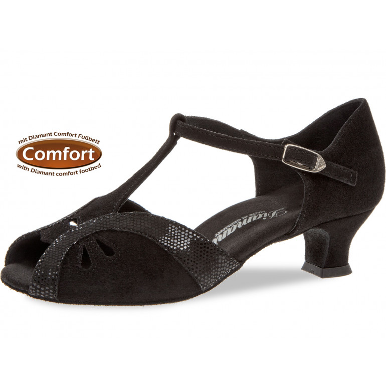 Chaussures de danse en nubuck noir avec semelle confort et talon bobine de 4,2 cm - Diamant