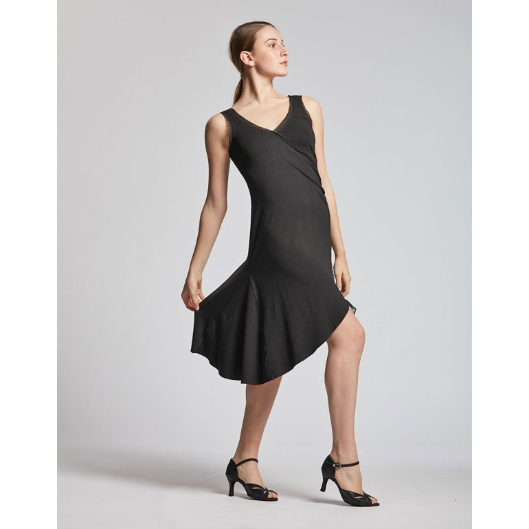 Dalia - Robe de danses latines asymétrique noire - TempsDanse