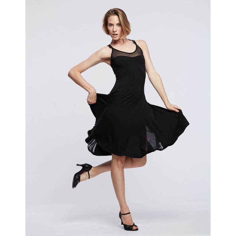 Donna - Robe de danse en viscose noire et insert en résille - TempsDanse