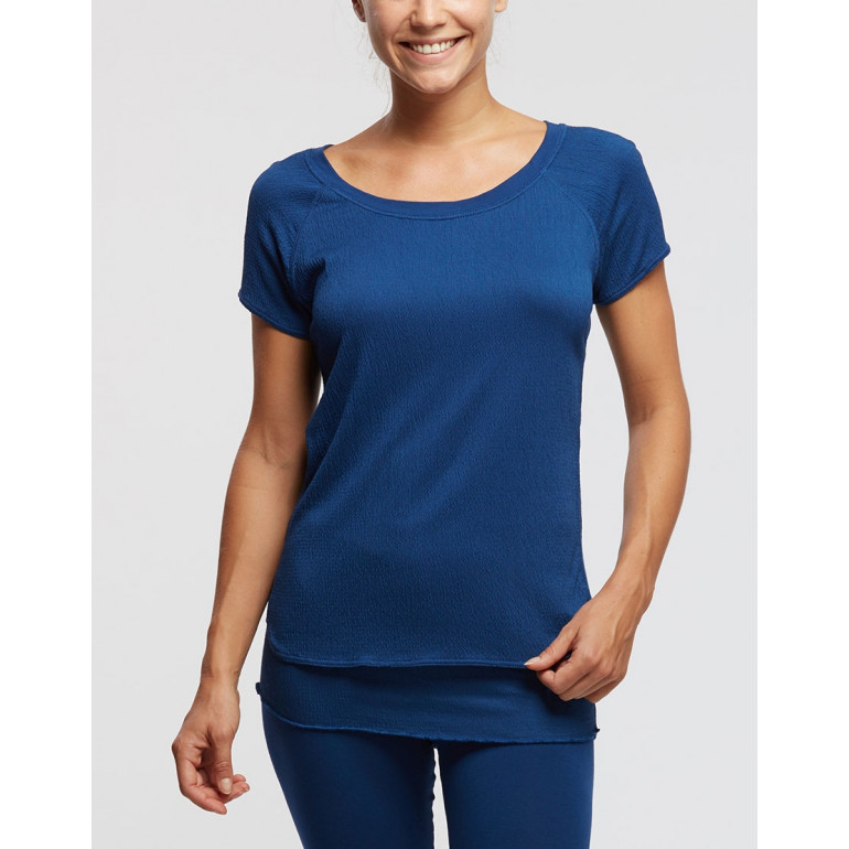 Fatia - Tee-shirt en viscose fripé bleu jean - TempsDanse