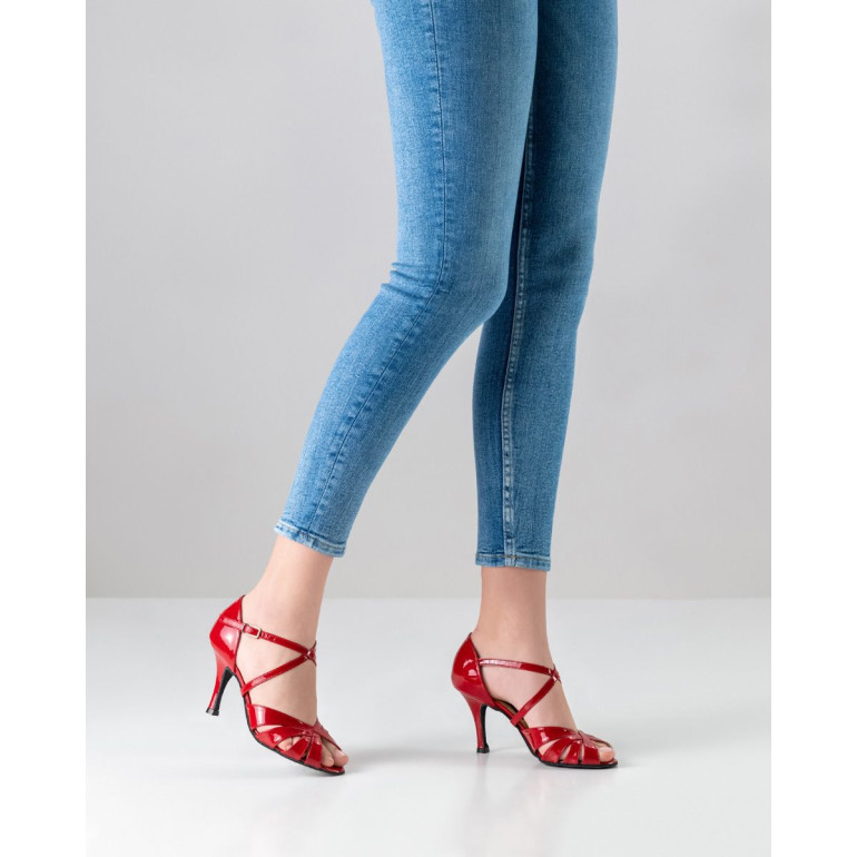 Chaussure de danse à lacets en cuir verni rouge - Adora - Nueva Epoca