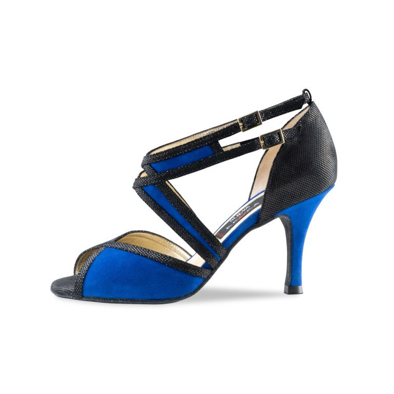 Chaussure de danse en daim noir / bleu brillant - Paola - Nueva Epoca