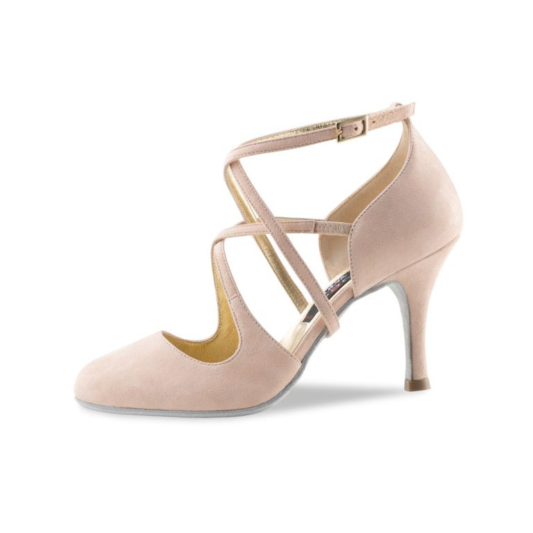 Chaussures de danse en daim beige brillant - Valeria - Nueva Epoca