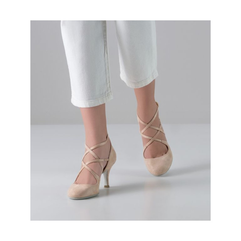 Chaussures de danse en daim beige brillant - Valeria - Nueva Epoca