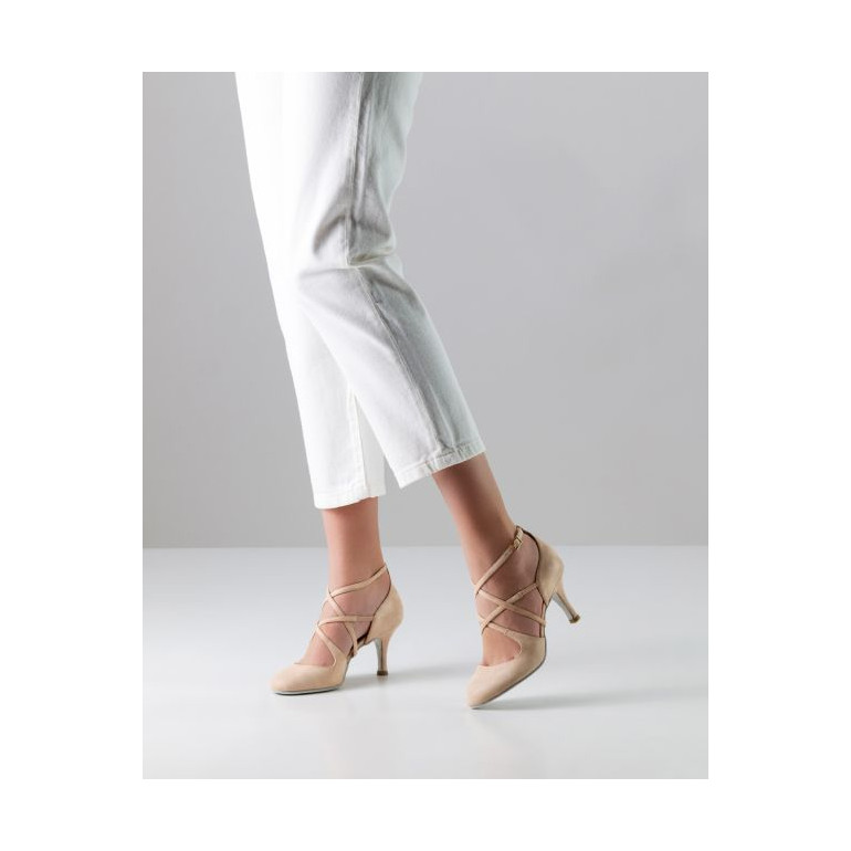 Chaussures de danse en daim beige brillant - Valeria - Nueva Epoca