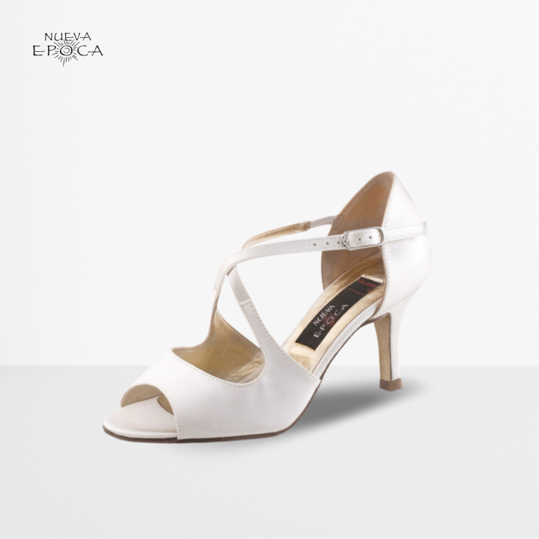 Chaussures de mariage ouvertes en satin blanc et cuir lisse - Mable LS - Nueva Epoca