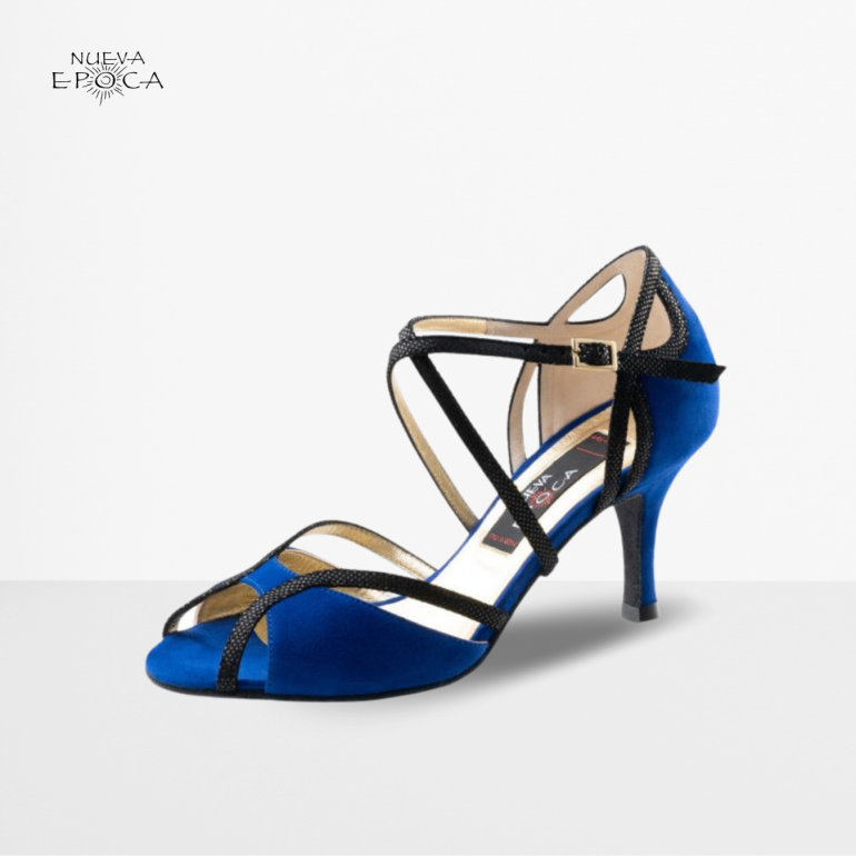 Chaussures de danse en daim noir / bleu scintillant - Maxima - Nueva Epoca