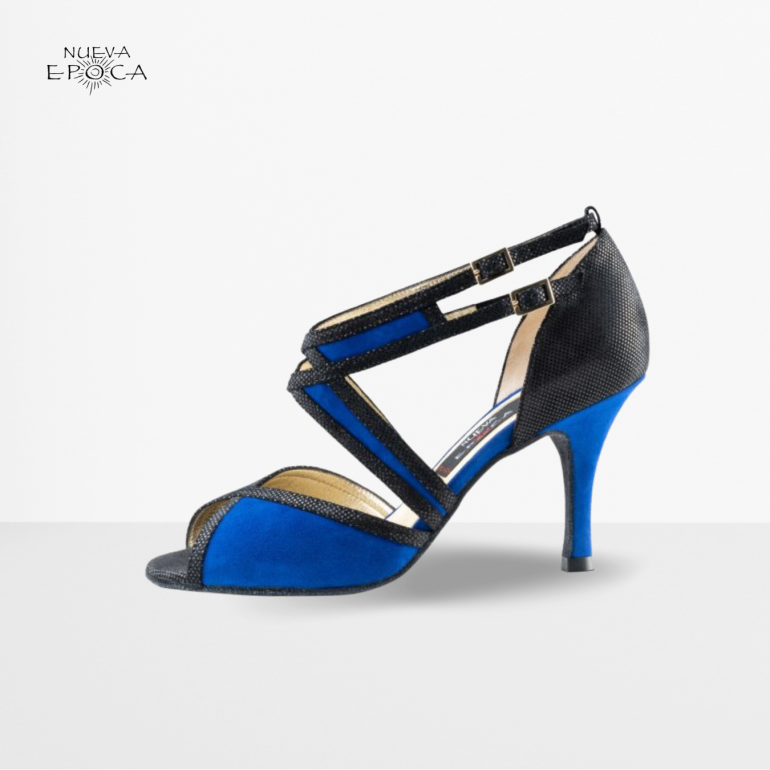 Chaussure de danse en daim noir / bleu brillant - Paola - Nueva Epoca