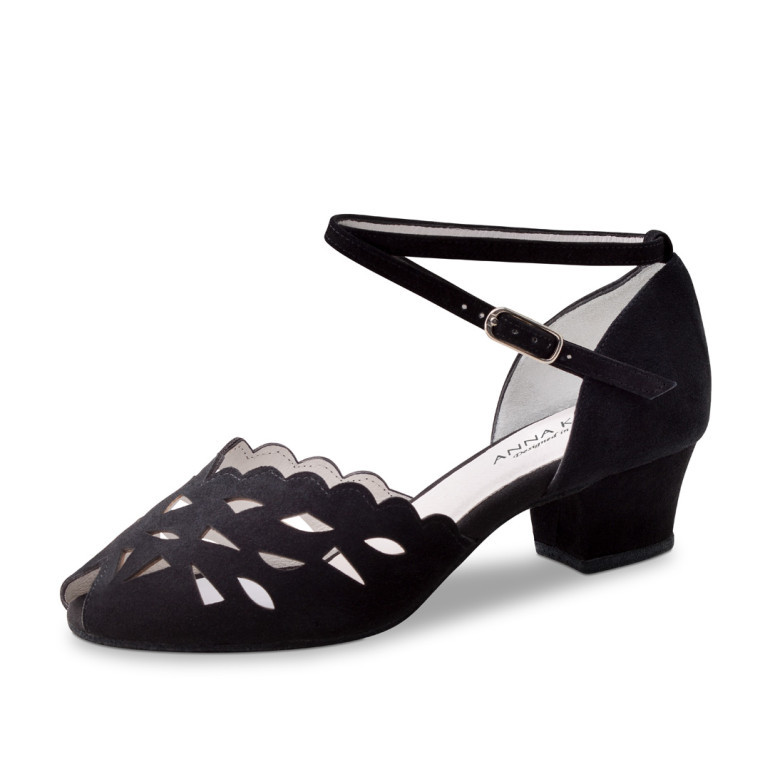 Chaussures de danse en nubuck noir ajouré et talons cubain - Anna Kern